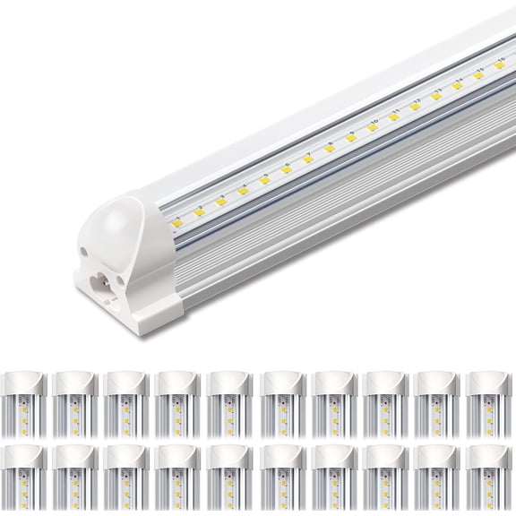 SHINESTAR 4FT T8 LED Tube Light Clear Transparent, 40W 5000LM 5000K Daylight White, Integrated Fixture Linkable for Garage Workshop, 20 Pack