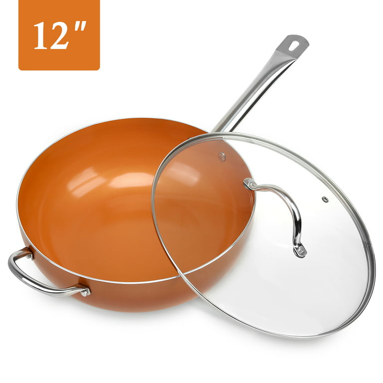 DELARLO Whole body Tri-Ply Stainless Steel 10 inch wok Pan With steel  cover, Oven safe induction Stir-Fry Pans skillet,Suitable for All Stove