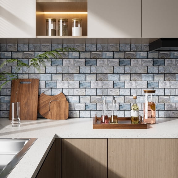 SHINGONE 10 Sheet Peel and Stick Backsplash Tiles, 3D Wall Tiles Stickers Stick on Tiles Backsplash for Kitchen & Bathroom Waterproof Self-Adhesive Vinyl Wall Panels