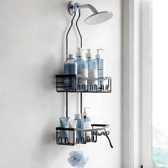 SHINGONE Shower Organizer with Hooks, Rustproof Shampoo Soap Holder, Large Hanging Bathroom Caddy