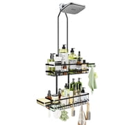 SHINGONE Shower Caddy Hanging Adjustable Height Organizer for over Showerhead - Black Rustproof Shower Shelves with Hooks & 2 Soap Holders