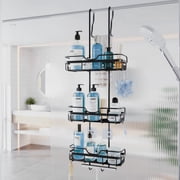 SHINGONE Shower Caddy over The Door Organizer Bath Rack Hanging over Glass with Hooks - Storage Shelf Inside Bathroom for Shampoo - Matte Black