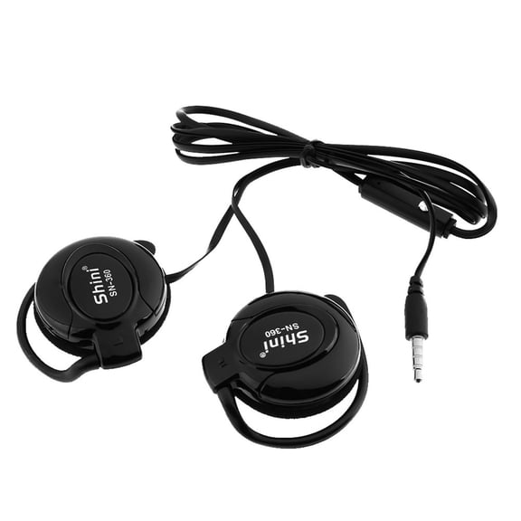 SHINI SN-360 Ear Hook Headsets 3.5mm Wired Stereo Earphones Gaming Sports Headphones with Built-in Microphone for Smartphone Tablet PC Desktop Laptop High-Quality Sound Powerful Bass Black