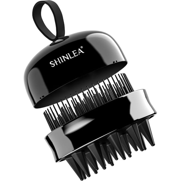 SHINLEA 2 in 1 Scalp Massager Hair Growth,Scalp Scrubber with Soft Silicone Bristles for Dandruff Removal,Shampoo Brush for Exfoliation,Head Massager for Both Wet and Dry Use (Black)