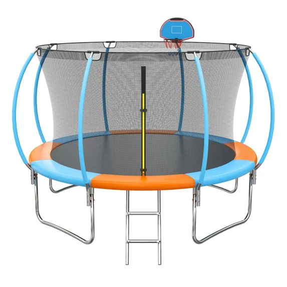 SHINPT 12FT Outdoor Trampoline for Kids & Adults, Rebounder Pumpkin Trampolines with Safety Net, Ladder, Coating Metal Frame, Recreational Large Backyard Trampoline for Garden, Park, Backyard