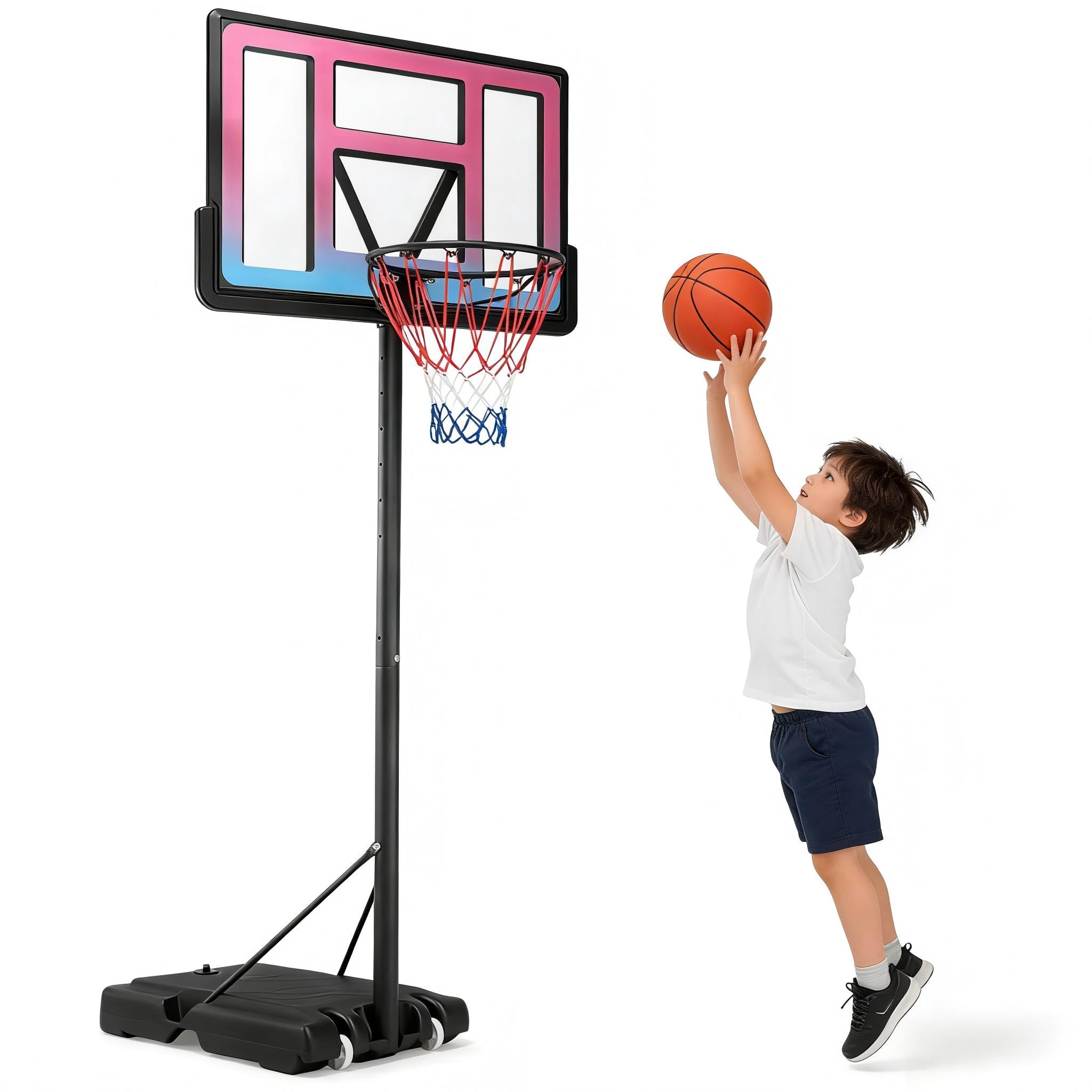 4.9-10FT Height Adjustable Basketball Hoop Outdoor/Indoor, SHINPT Portable Basketball Hoop with Wheels for Kids and Adults, Basketball Hoop with 44 inch Backboard for Backyard, Pink Play Equipment