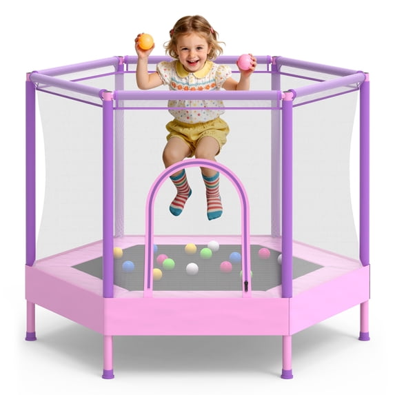 SHINPT 55'' Kids Trampoline with Safety Net, No-Gap Toddler Trampoline Indoor&Outdoor, Mini Trampoline for Kids Ages 3-8, 4.5FT Small Trampoline with Enclosure, Easy Assembly