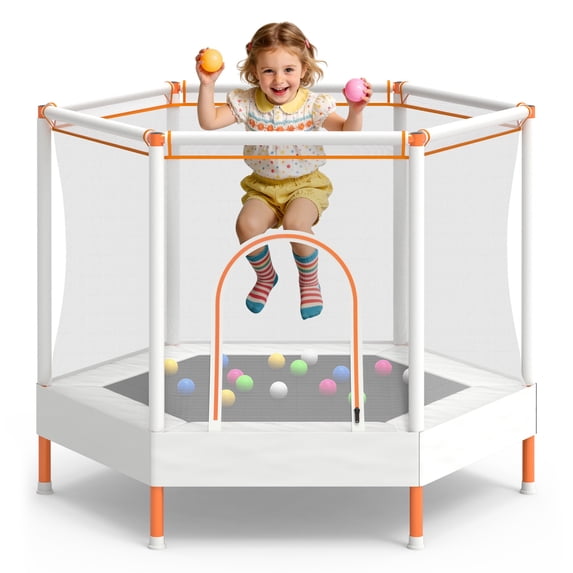 SHINPT 55'' Kids Trampoline with Safety Net, No-Gap Toddler Trampoline Indoor&Outdoor, Mini Trampoline for Kids Ages 3-8, 4.5FT Small Trampoline with Enclosure, Easy Assembly