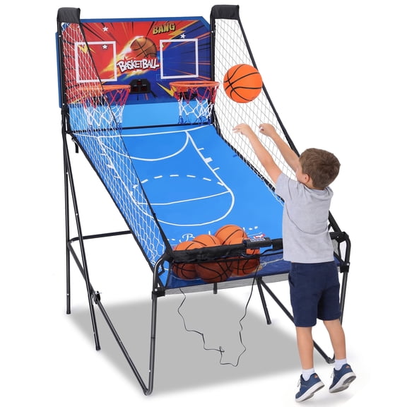 Fodable Arcade Basketball Game for 1-4 Players, SHINPT Dual Shoot Basketball Arcade with 8 Game Modes, 6 Balls, Indoor Basketball Game 39"72", Arcade Basketball with LED Scoreboard for Kids & Adults