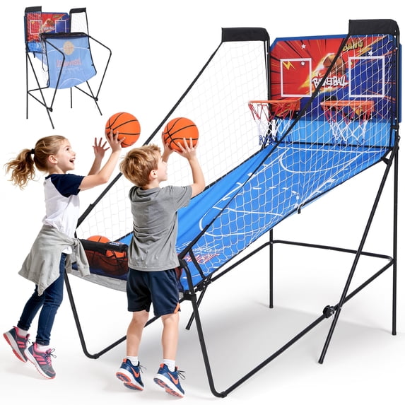 Arcade Basketball Game Indoor, SHINPT Indoor Basketball Hoop for Adults and Kids, Basketball Arcade Game with Steel Frame and Backboard, Arcade Game for Home with 6 Basketballs for Basement, Gameroom