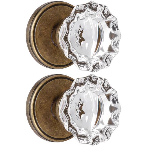 SHINY HANDLES 2 Pack Crystal Glass Dummy Door Knobs, Single Sided Knob for Closets, French Double Doors, and Pantry, Antique Brass Non-Turning Interior Door Knob