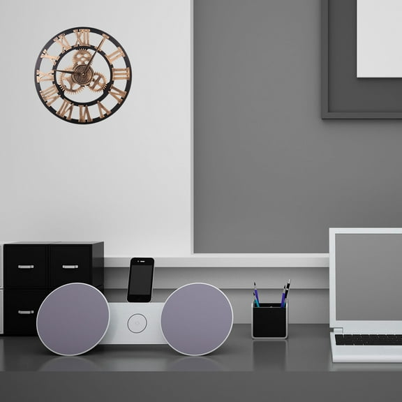 SHINYPASING 1Set Vintage Wall Clock Silent Sweep Non-Ticking Decorative 3D Gear Round Decoration