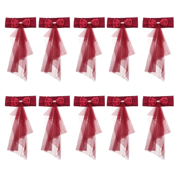 SHINYPASING Dark Red Satin Chair Back Bowknot Sashes 10Pcs For Wedding And Party Use