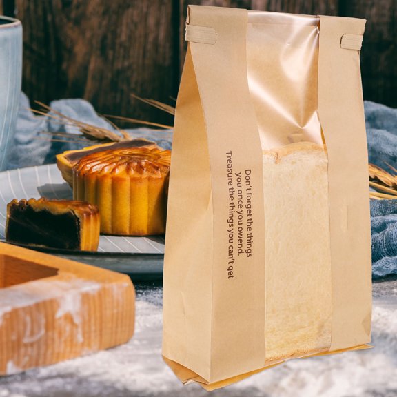 SHINYPASING Khaki Bakery Paper Bags with Iron Buckle for Tea Use and Snack Packaging 50pcs