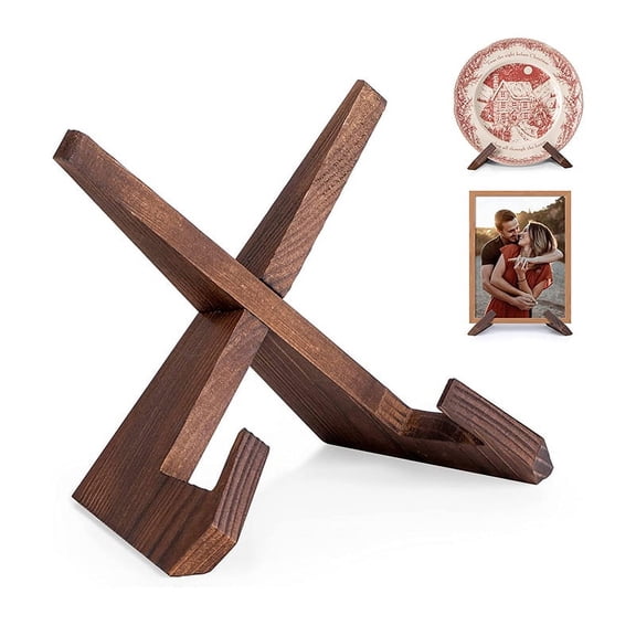 SHIOB Now Playing Vinyl Record Stand, Wooden Display Vinyl Holder Stand, Retro Now Spinning Record Accessories - Rustic Brown