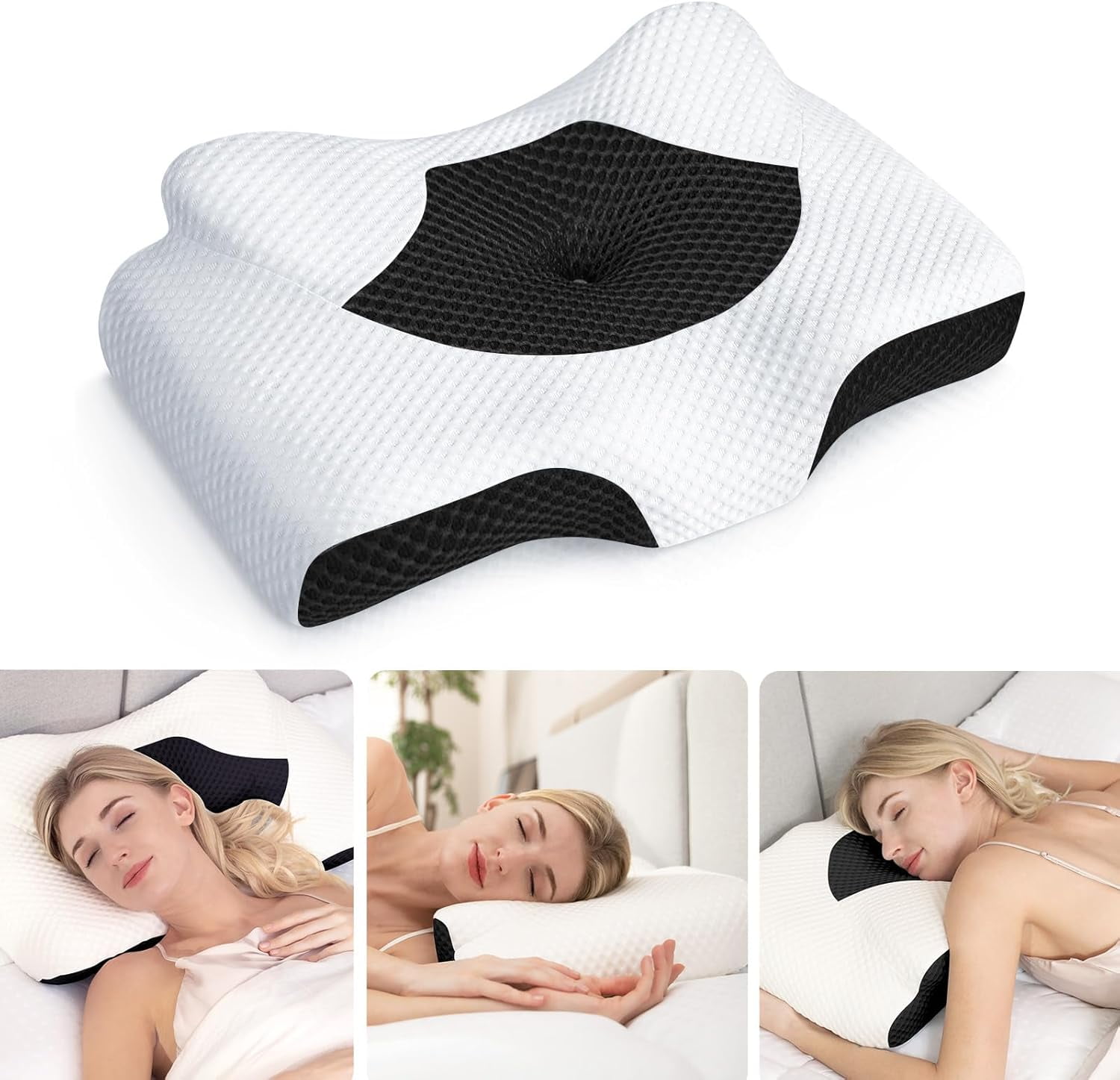 SHIORLAM Adjustable Memory Foam Cervical Pillow for Neck Pain Relief, 4lb Orthopedic Pillow with Removable Cover, Odorless Pillow for Side & Back Sleepers (5.2Height)-Black