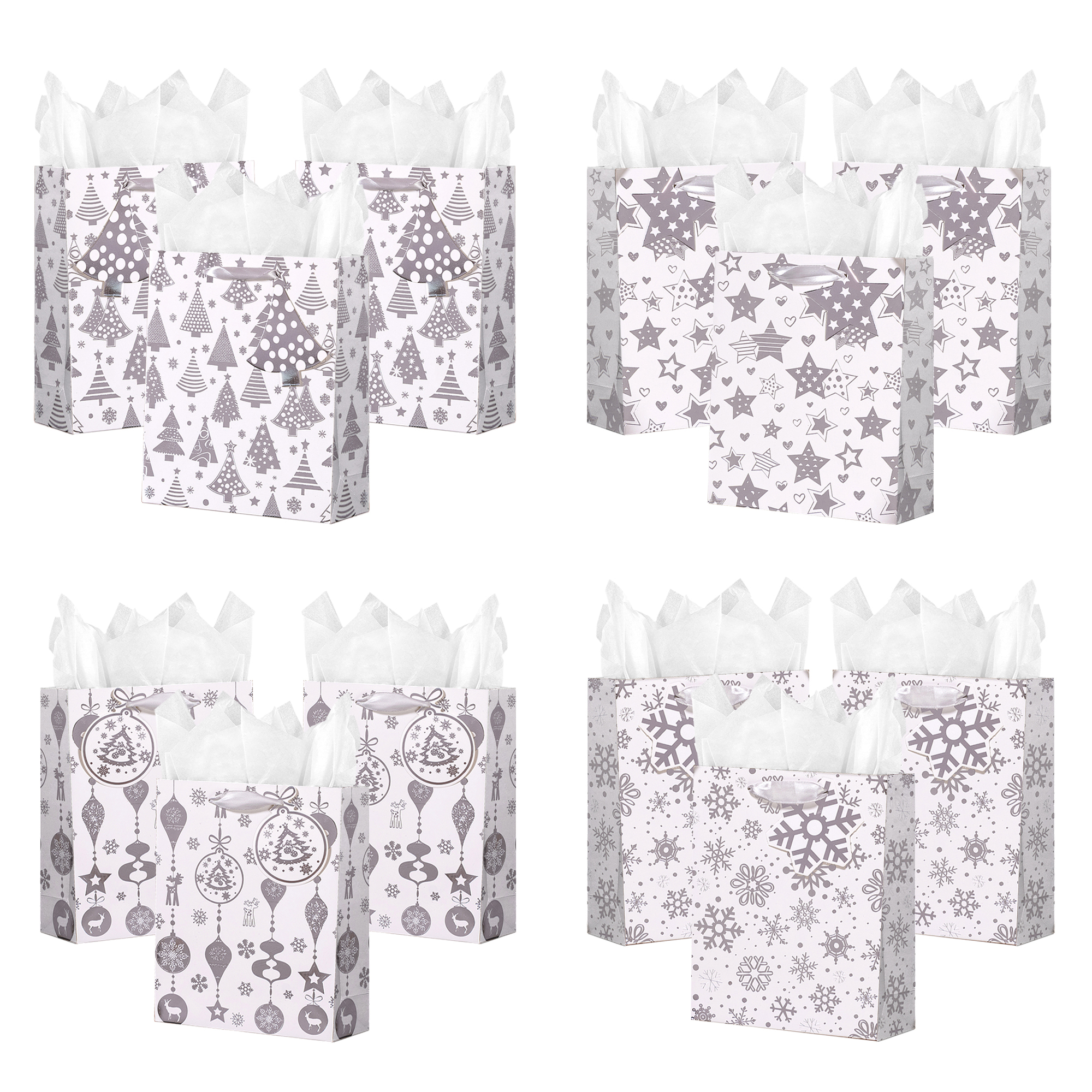 4 Sacchetti Regalo Pasquali Grandi 33 Cm Con Manici E Carta Vellina - Confezione Con 4 Design Colorati Per Bambini E Adulti