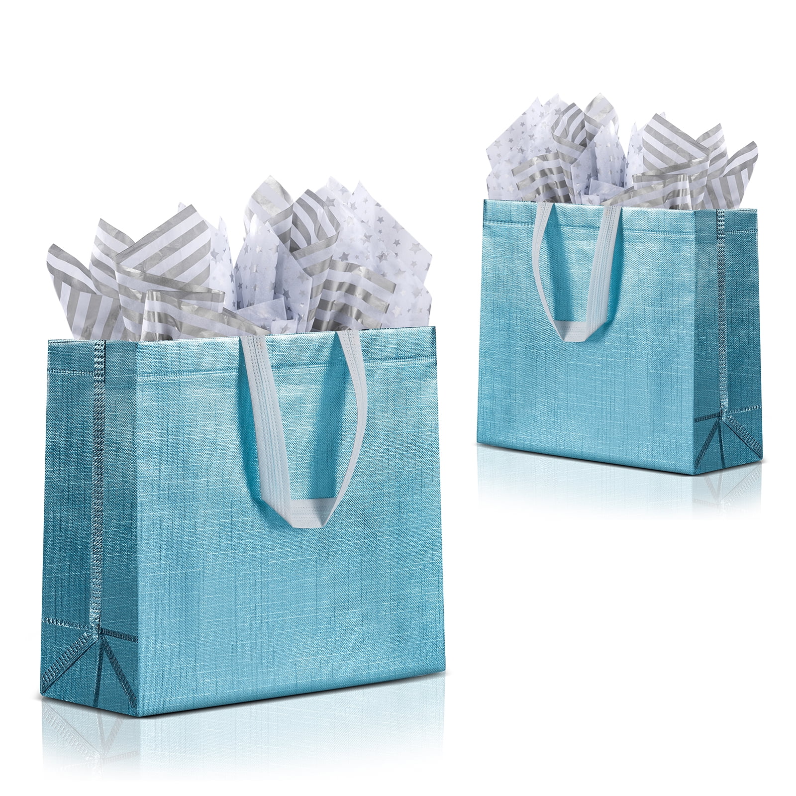 SHIPKEY 4 Pack Blue Gift Bags with Tissue Paper, 12.5x4.7x11 Inches