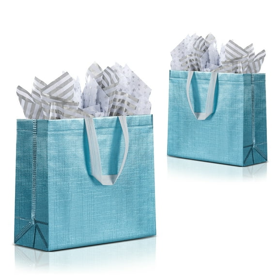 SHIPKEY 12.5" x 4.7" x 11" Reusable Gift Bags for Weddings, 4 Packs, Blue