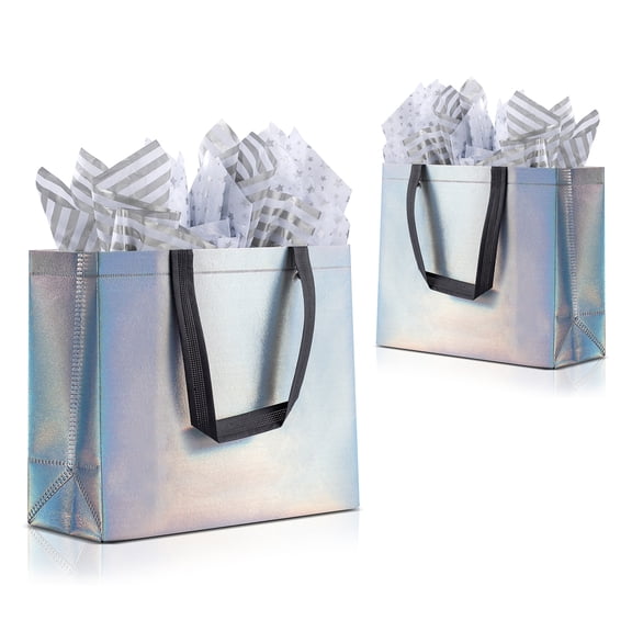 SHIPKEY 4 Pack Gift Bags with Tissue Paper, 12.5x4.7x11 Inches, Reusable Gift Bags, Large Gift Bags, Reusable Grocery Bags