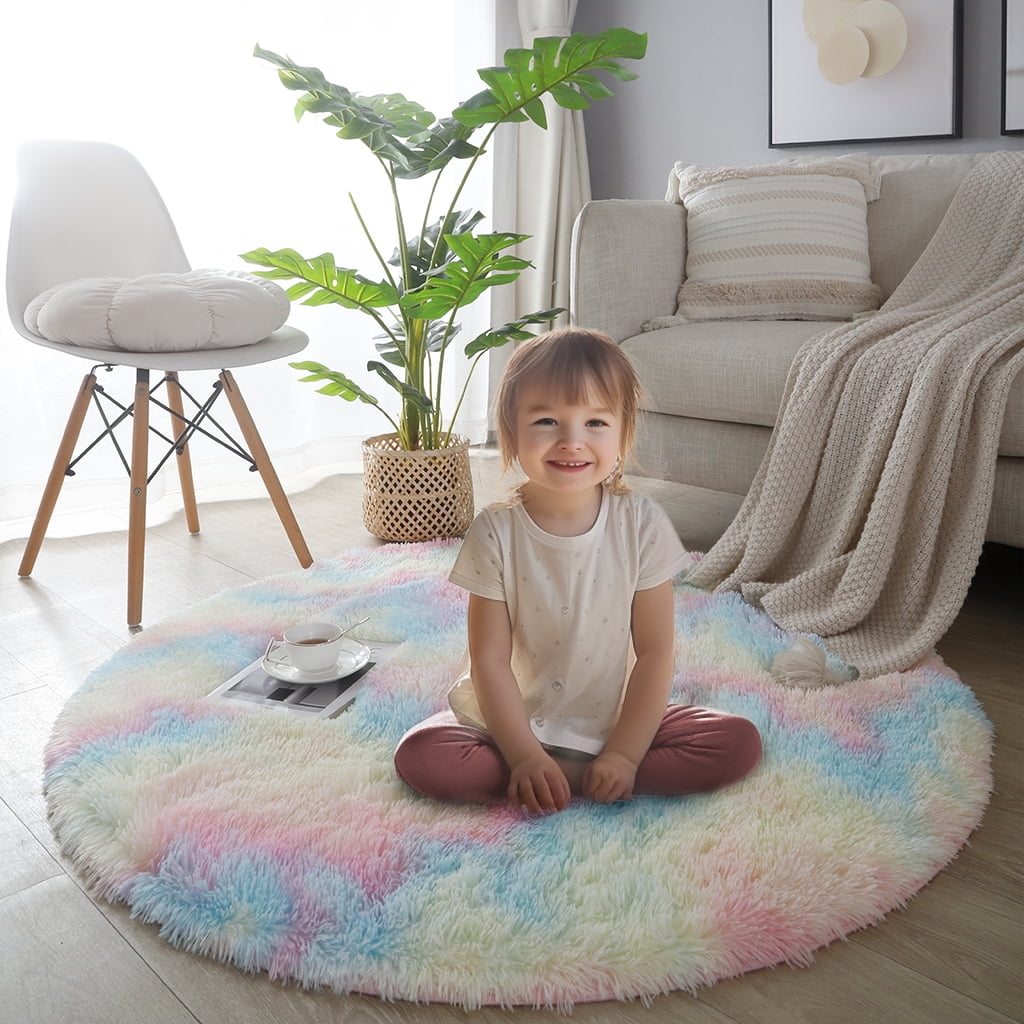 Soft Fluffy Rugs for Bedroom - Black and White Plush Anti-Slip Foot Mats,  Nordic Sofa Cushion Carpet, Small Rug Decor
