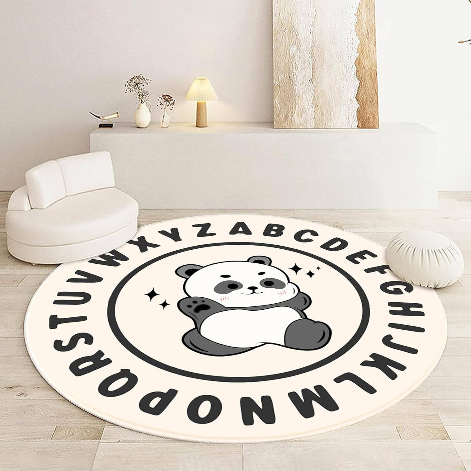 SHIPKEY Round Rug, Round Play Rug for Kids, Colored Alphabet Nursery ...