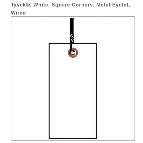 SHIPPING TAG, TYVEK, WHITE, SZ#5, BOX OF 1000, SQ. CORNERS, MTL. EYELET, WIRED