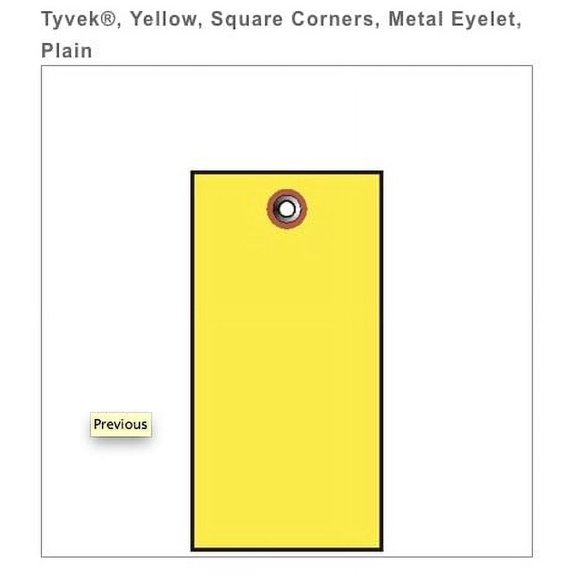 SHIPPING TAG, TYVEK, YELLOW, SZ#8, BOX OF 1000, SQ. CORNERS, MTL. EYELET,