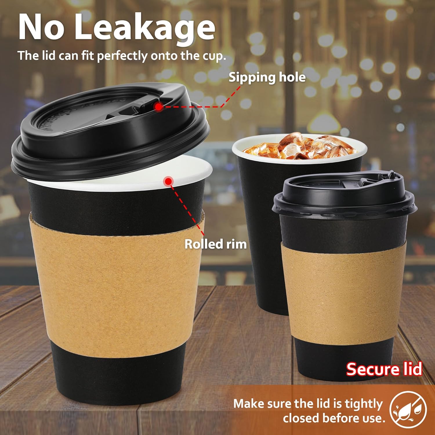 SHIQI-100 Pack 12 oz Disposable Paper Coffee Cups with Lids and Sleeves ...