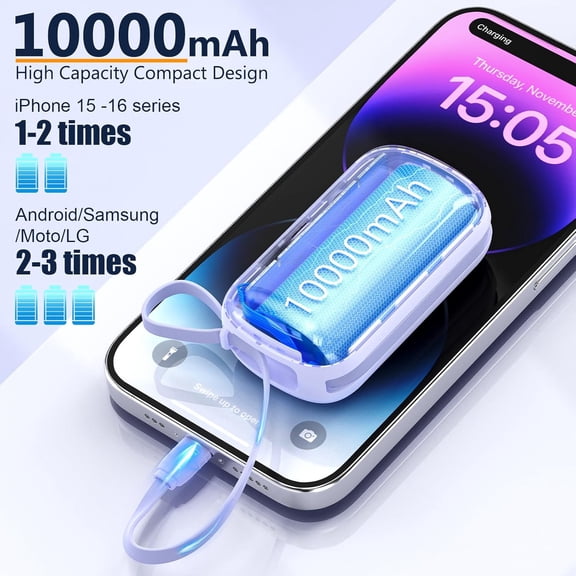 SHIQI-10000 mAh Mini Portable Charger Power Bank Upgraded Large Capacity USB C Fast Charging LCD Display Compatible with iPhone 17/16/15 Series/Android Samsung Moto LG etc