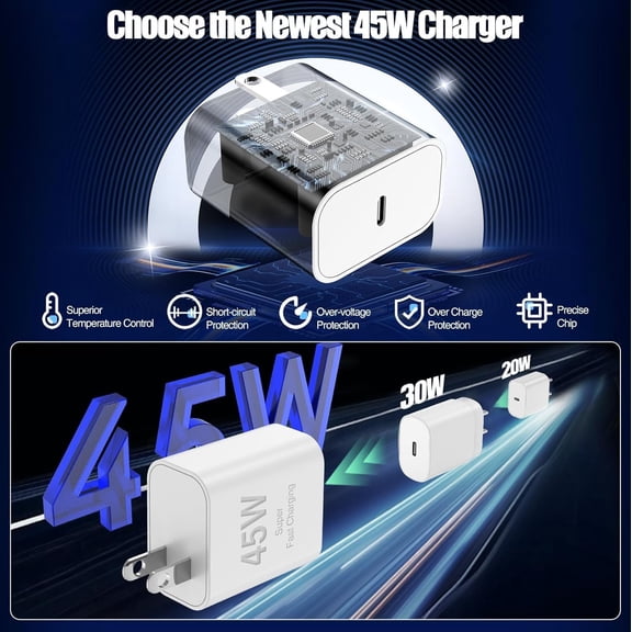 SHIQI-10ft iPhone 17 16 15 Charger, 2Pack 45W USB C Fast Charging Block and Long Type C to C Cable Cord,Wall Plug Adapter Cube Brick for Apple iPhone 17 Pro Max/17 Air/16e/16 Pro/15 Plus/iPad,Samsung