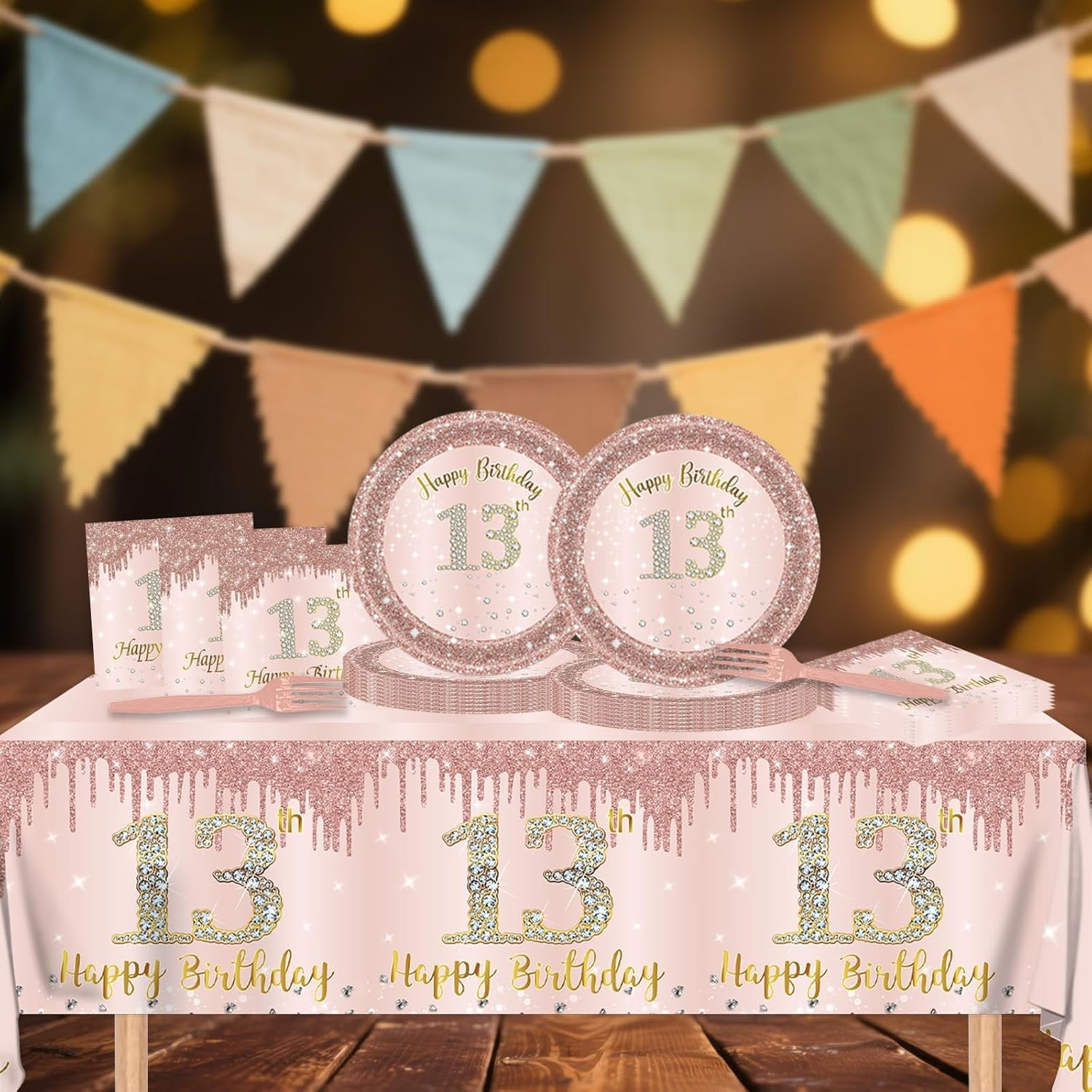SHIQI13th Birthday Decorations for Girls,61Pcs Rose Gold 13th Birthday — free download