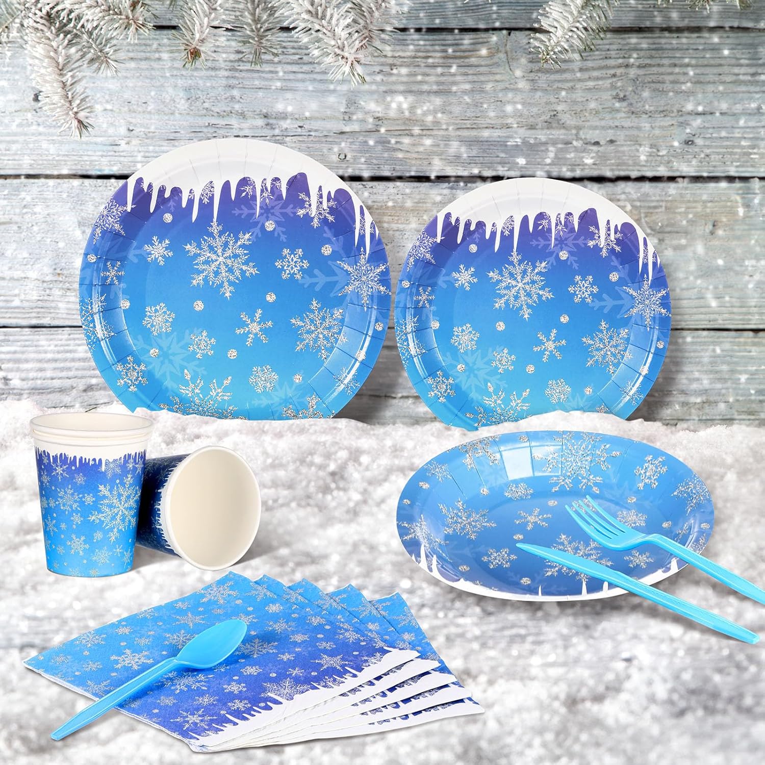 SHIQI-171 Pcs Winter Snowflake Birthday Party Supplies Winter Paper ...