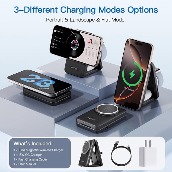 SHIQI-2025 Traveling Wireless Fast Charging Station,Magnetic 3 in 1 Charger with Light for iPhone 17 16 15 14 13 12 Pro Max Plus,Apple Watch Series & Air pods 4 3 2 Pro-Gifts for Wife & Husband
