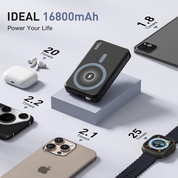 SHIQI-2026 Magnetic Wireless Power Bank, 16800mAh Portable Charger with 2 Built in Cables, LED Display Magnetic Battery Pack Travel Essentials for iPhone 17/16/15/14/13/12/Pro/Mini/Pro Max Andriod-Wh