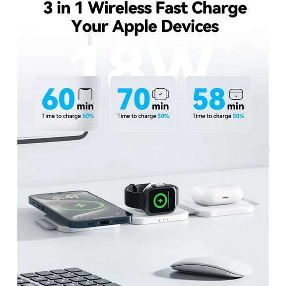 SHIQI-3 in 1 Charging Station for Apple Multiple Devices, Foldable Magnetic Fast Wireless Charger Dock, Travel Charging Pad for iPhone 17 16 15 14 13 12 Pro Max Plus Apple Watch Series & AirPods 4/3/