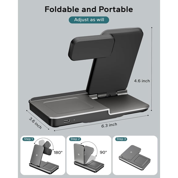 SHIQI-3 in 1 Charging Station for Apple Multiple Devices, Foldable Wireless Charger Stand for iPhone 17 16 15 14, Fast Travel Phone Charging Dock for Apple Watch Ultra 11 10 9 8, AirPods 4 3 Pro