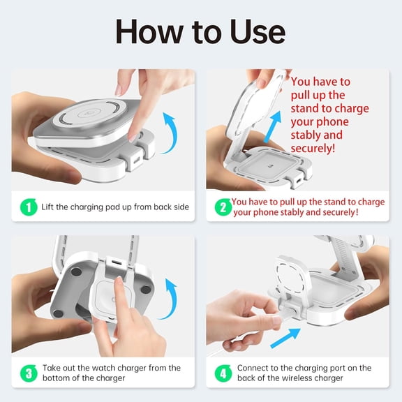 SHIQI-3 in 1 Mini Foldable Charging Station for Apple Devices, Wireless Charger Stand for Magsafe for iPhone 17/Air/16/15/14/13/12 Series, Apple Watch Series, AirPods pro/2/3/4, Gifts for Women Men (
