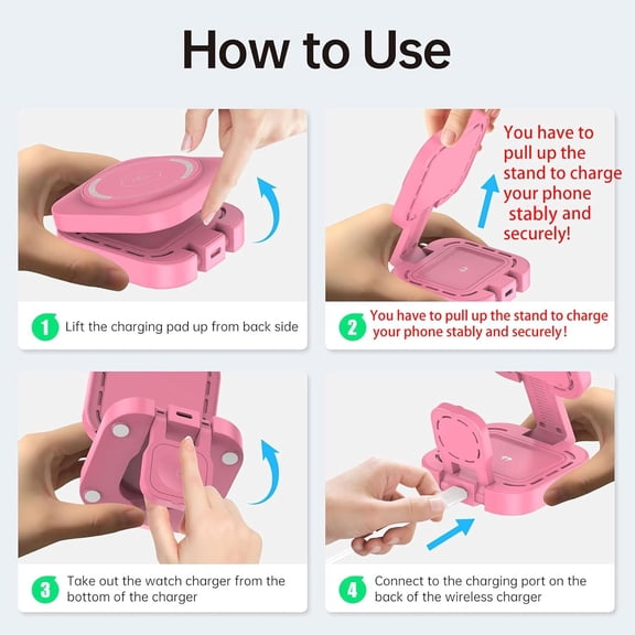 SHIQI-3 in 1 Mini Foldable Charging Station for Apple Devices, Wireless Charger Stand for Magsafe for iPhone 17/Air/16/15/14/13/12 Series, Apple Watch Series, AirPods pro/2/3/4, Gifts for Women Men (