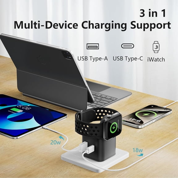 SHIQI-3 in 1 iWatch Charger, Multiport PD Fast Charger Block Brick Cube, USB C Wall Power Adapter for iPhone 12/13/14/15/16/Pro Max, XS/XR/X, Ipad Pro, Samsung Galaxy & More