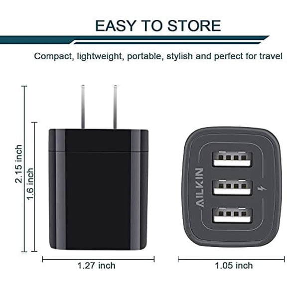 SHIQI-3 USB Wall Charger, Triple Charging Adapter, Fast Charging Block Home Charger Station Block Cube Plug for iPhone, Samsung Galaxy, LG, Motorola, Google Pixel, Oneplus, Base Box Cagardor para