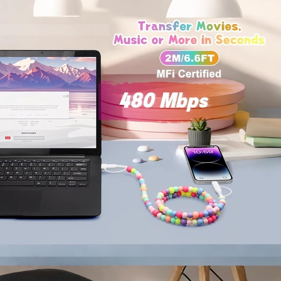 SHIQI-4 in 1 USB C Cable Multi Beaded for iPhone 17 16 15 Charger Cord MFi Certified 6.6FT Fast Charging Cable 66W Chubby USB A Type C iOS Cable Compatible with iPhone 14 Pro Max/Galaxy S25 Colored