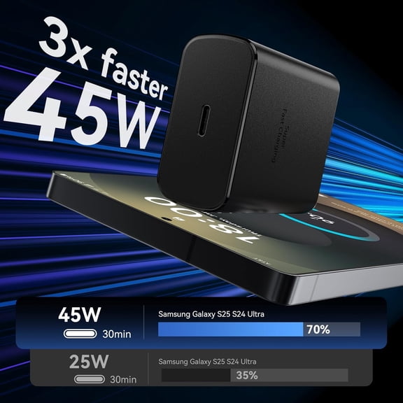 SHIQI-45W Samsung USB-C Super Fast Charger 12FT Long Type C Charger Cable Cord Fast Charging Android Phone Charger Block for Samsung Galaxy S25 Ultra/S25/S24 Ultra/S24/S24+/S23 Ultra/S23+/S22/S22 Ult