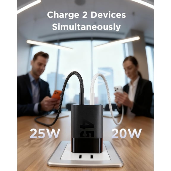 SHIQI-45W USB C Charger, 2 Port PPS Compact Foldable GaN Charger for iPhone 17/16, iPad, Galaxy S25 S24, Pixel 10/9, Compatible with MagSafe (Black)