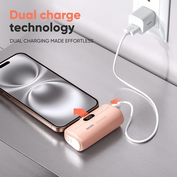 SHIQI-5000mAh USB-C Portable Charger - for iPhone 15/16/17, Android (Samsung, Pixel, Motorola, OnePlus, Xiaomi, LG) and Other USB-C Devices - Compact Power Bank with LED Display (Pink, USB Type C)