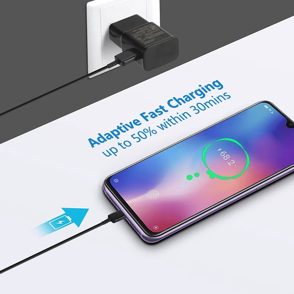 SHIQI-Adaptive Fast Charger Kit Compatible with Samsung Galaxy S7/S7 Edge S6 /S6 Edge/ Note5/4 S4/S3 S2 J7 J7V J5 J3 J3V J2/G3 G4 K20/ Moto E4 E5, USB Wall Charger and 5FT Micro USB Cable (2 Pack, Bl