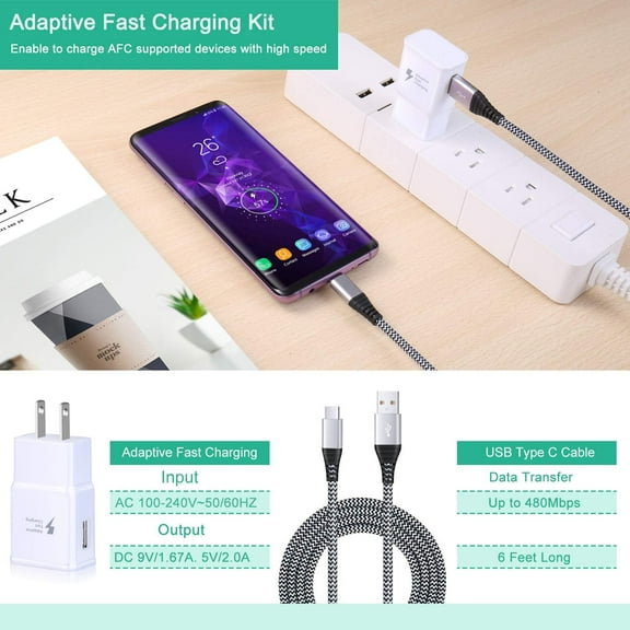 SHIQI-Adaptive Fast Charger with Type C Charger Fast Charging Cord, 2 Pack Android Phone Charger Power Adapter & 6ft USB C Cable Compatible Samsung Galaxy S24 S23 S22 S21 S20 S10E S9 Plus S8+, A13 A