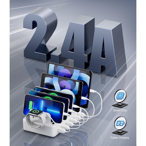 SHIQI-Charging Station for Multiple Devices, 6 Port 50W Fast Multi Charger Station Charging Dock with 6 Mixed Charging Cables for iPhone, iPad, Kindle, Tablet, Cellphone and Others