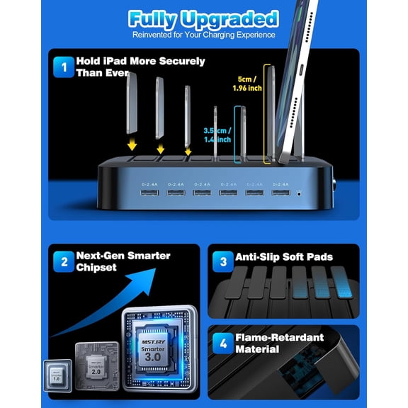 SHIQI-Charging Station for Multiple Devices : 6 Port USB Charger Stations - Family Multi-Device Organizer Charging Dock - Designed for iPhone iPad Android Cell Phone Tablet and Electronic, Black