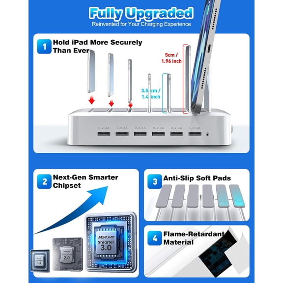 SHIQI-Charging Station for Multiple Devices : 6 Port USB Charger Stations - Family Multi-Device Organizer Charging Dock - Designed for iPhone iPad Android Cell Phone Tablet and Electronic, White